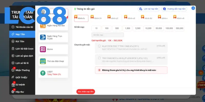 Các bước để bạn gửi tiền vào tài khoản cá cược